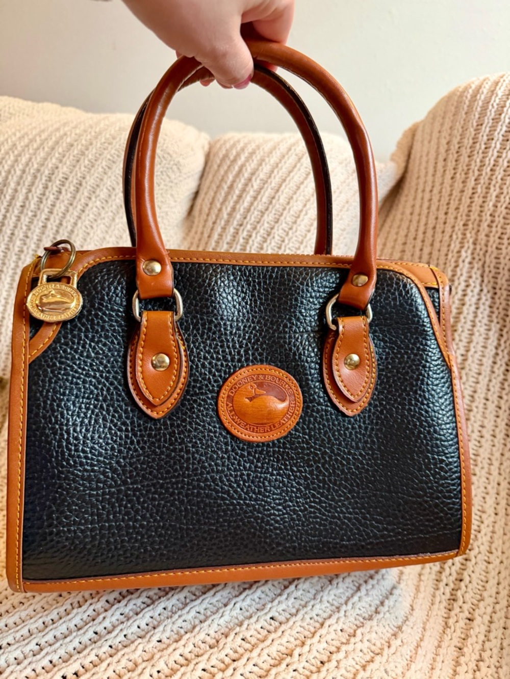 Vintage Dooney & Bourke AWL Satchel Black Pebbled Leather + Coin Purse